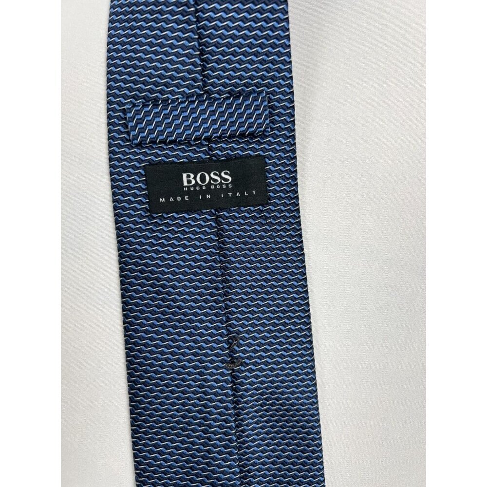 Hugo Boss Men Blue Micro-Pattern 100% Silk Handmade - Picture 4 of 4
